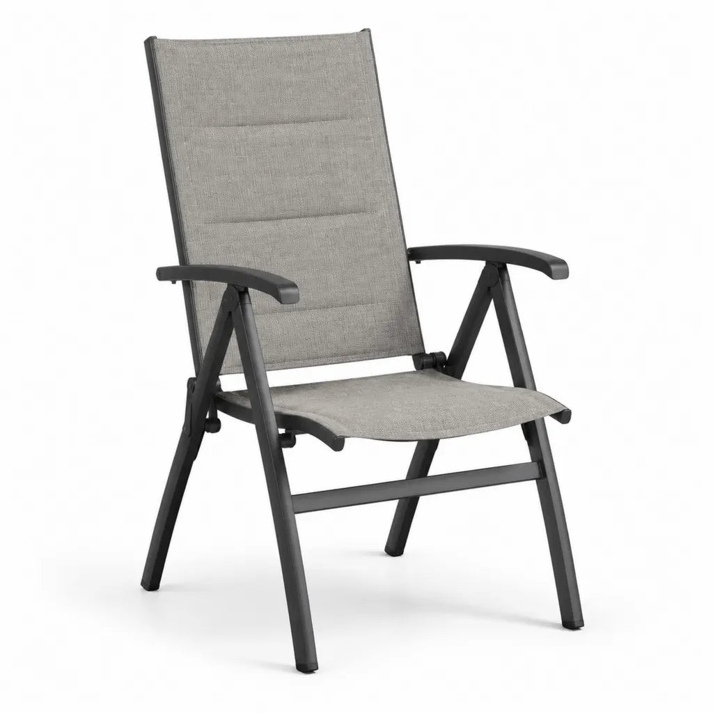 Fauteuil de jardin pliant inclinable en acier et textilene gris 58 x 72 x 110 cm