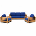 Salon de jardin 5 places avec canape 3 places et 2 fauteuils en bois d'acacia massif bleu 180 x 70 x 70 cm