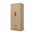 Armoire de chambre rectangulaire 2 portes 2 tiroirs 80 x 52 x 180 cm en panneaux de particules melamines chene clair
