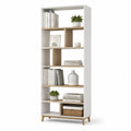 Bibliotheque ouverte 80 x 30 x 180 cm en panneaux de particules melamines blanc et chene clair