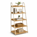 etagere sur pied a 5 niveaux en bambou et acier blanc 80 x 40 x 180 cm
