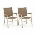 Lot de 2 fauteuils de jardin avec accoudoirs en rotin PE et aluminium beige blanc 56 x 61 x 88 cm