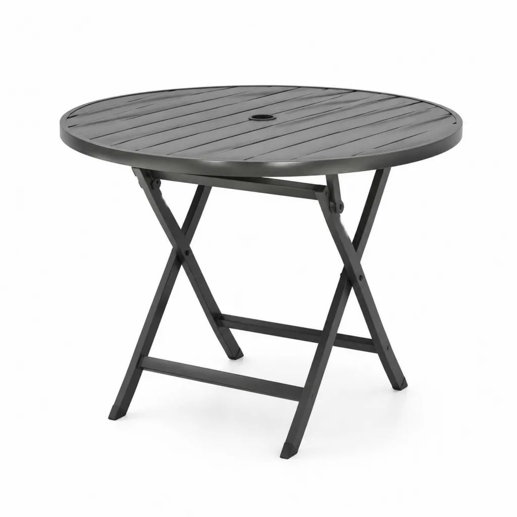 Table de jardin pliante ronde ? 80 cm acier et polypropylene anthracite H 72 cm