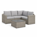 Salon de jardin d'angle 5 places avec table basse en resine tressee PE gris 220 x 220 x 65 cm